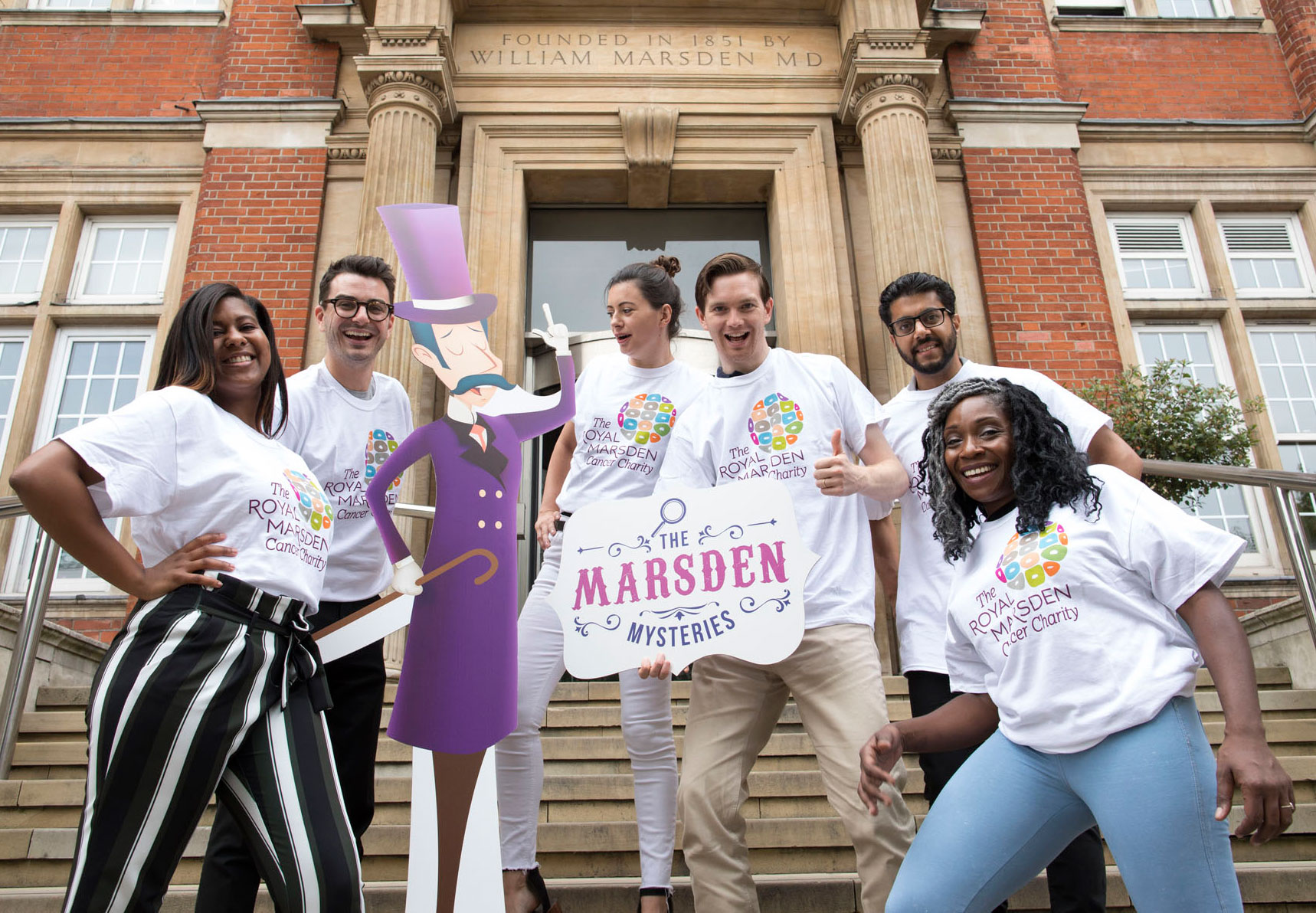 Marsden Mysteries team on the hospital steps