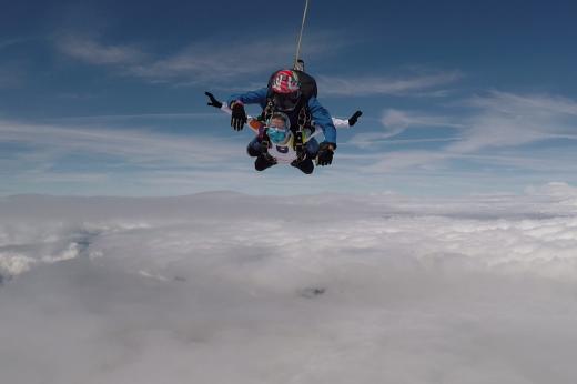 A supporter completing their charity skydive