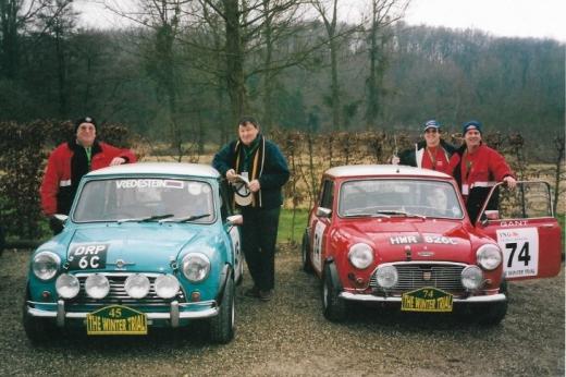 Tony, Phil and two friends with their cars before a race