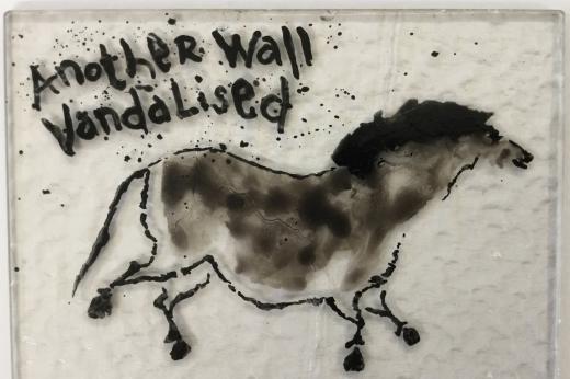 Graffiti art of a horse and the caption 'Another wall vandalised'