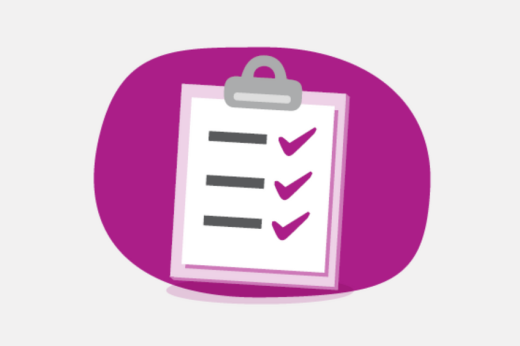 pink checklist icon grey background