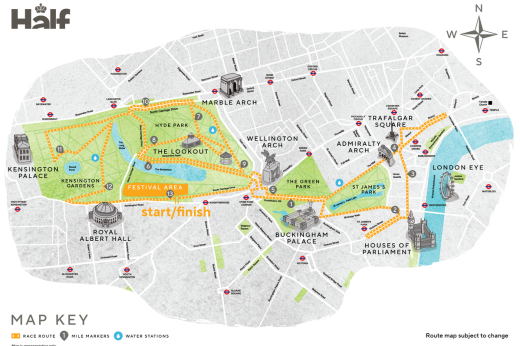 The Royal Parks Half Marathon 2023 route map