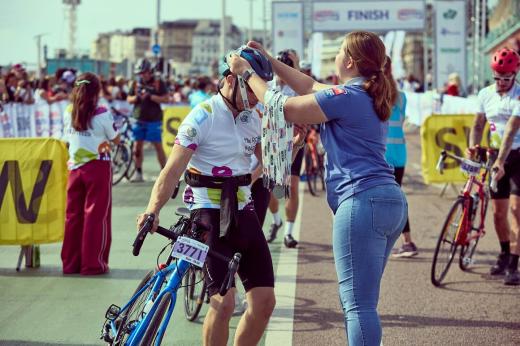 RMCC fundraiser with medal at London to Brighton Cycle 
