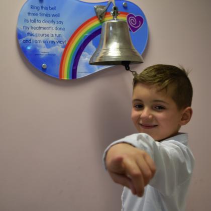 Blue ringing the end of treatment bell