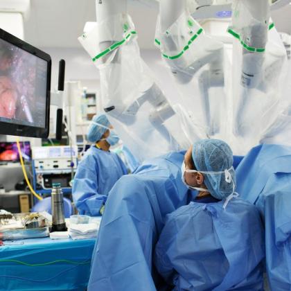 Robotic arms in position for surgery