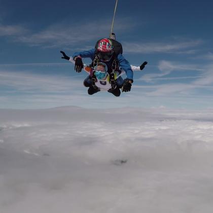 A supporter completing their charity skydive