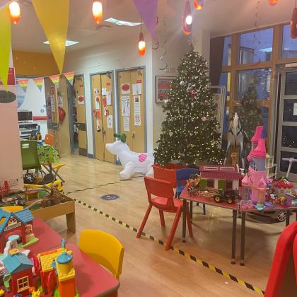 Christmas trees and hanging decorations in the hospital