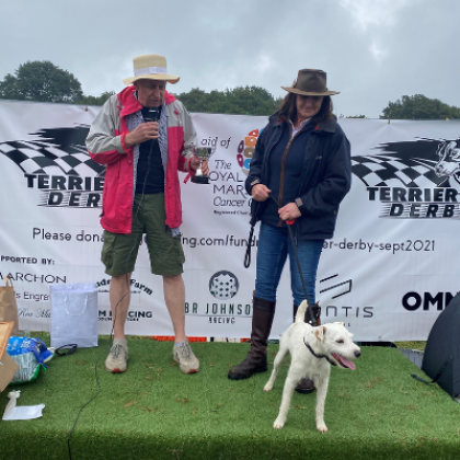 Bob Pain presents a trophy at the Terrier Derby fundraiser 