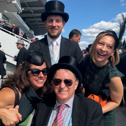 Bob Pain with friends and colleagues at Epsom Downs Racecourse. 