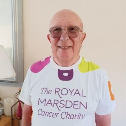 Tony wearing his Royal Marsden Cancer Charity T-shirt