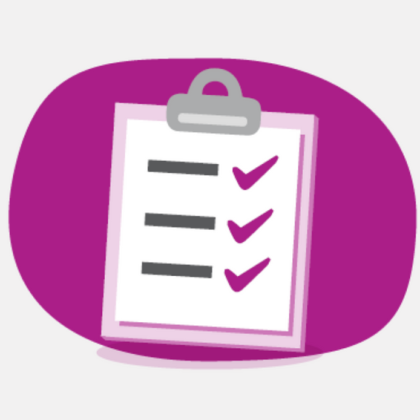 pink checklist icon grey background