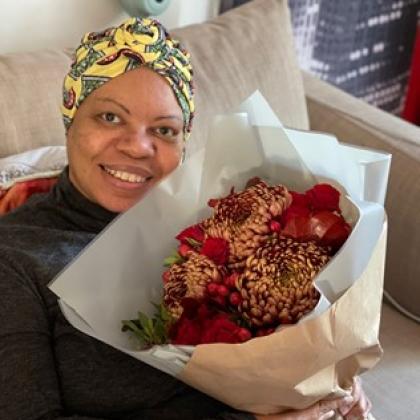 Debbie Potts with flowers