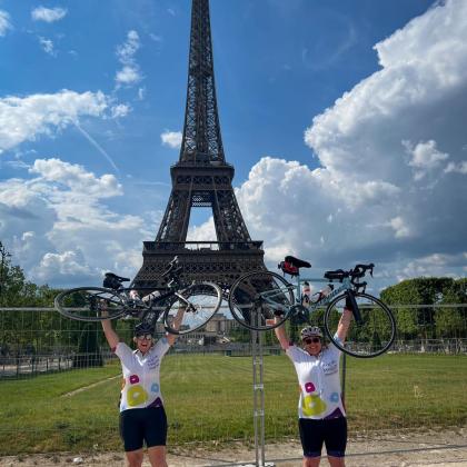 Julie and Machaela in front of Eiffel Tower