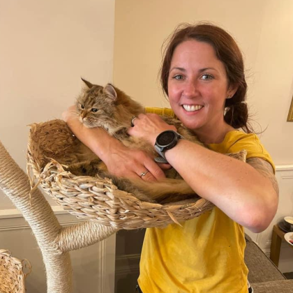 Jo smiling with cat