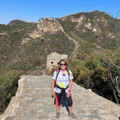 Supporter with Great Wall of China behind