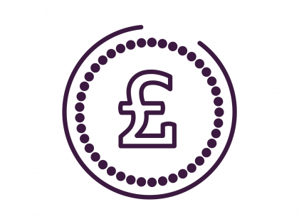 Purpled illustrated icon of a pound coin