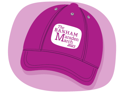 Pink illustration of The Banham Marsden March 2023 cap
