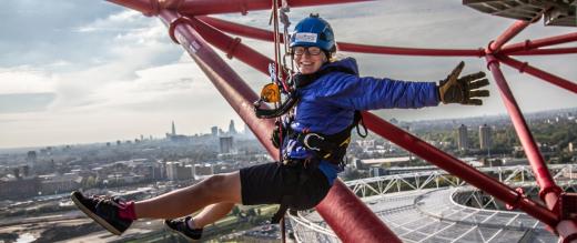 A participant on the Orbit Mittal abseil