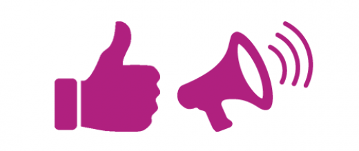 icon of loudhailer and thumbs up sign