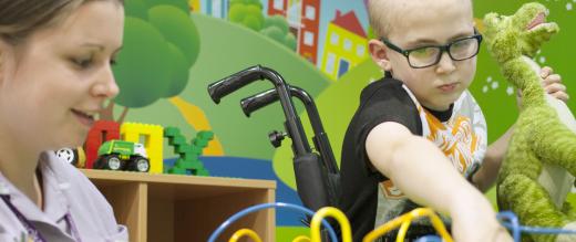Jack and play specialist Kate Hodgkiss in the Radiotherapy playroom