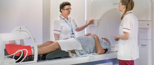 Patient getting scanned by the MR Linac