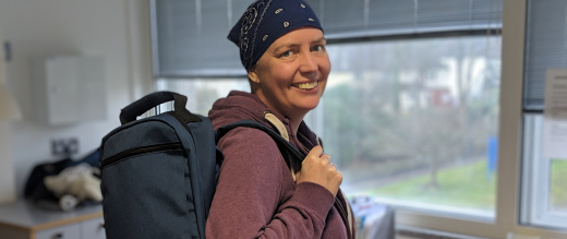 Philippa with backpack