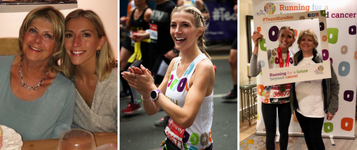 Stephanie with her mum, during the marathon and after