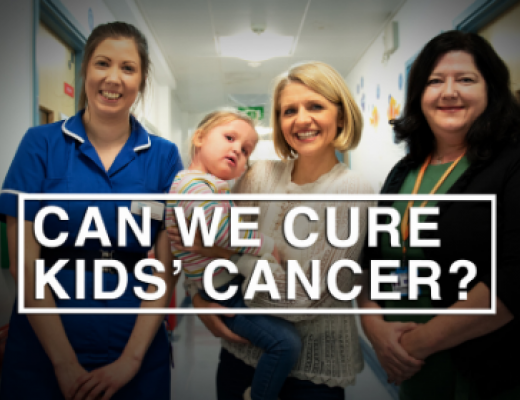 Image of Kirsty Colwell, Paediatric Research Sister, young patient Charlotte and her mum Esther, Dr Lynley Marshall, Head of the Oak Paediatric and Adolescent Oncology Drug Development Unit at The Royal Marsden.