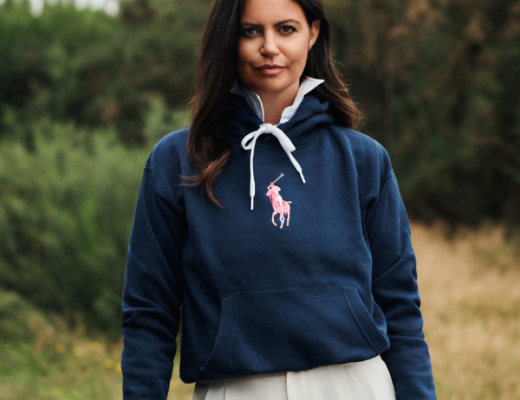 Deborah James, one of Pink Pony's supporters, standing in a one of the collection's hoodies