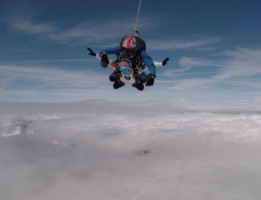 A supporter completing their charity skydive