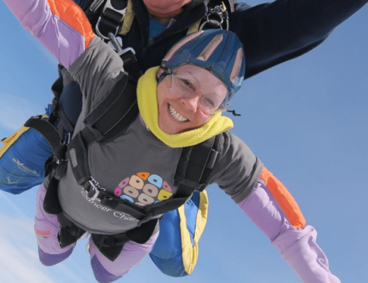 A supporter skydiving for The Royal Marsden Cancer Charity 
