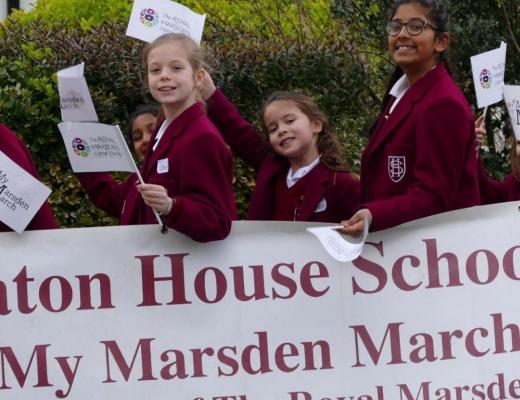 Students from Seaton house hold their My Marsden March banner