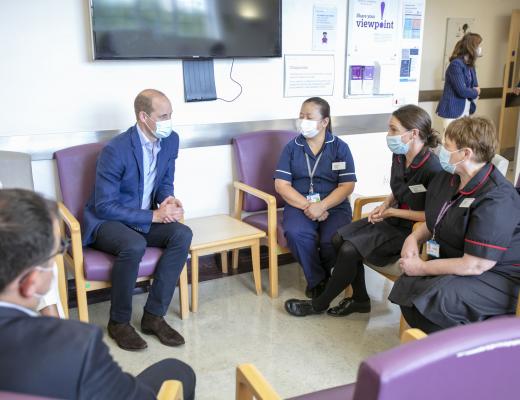 Duke chatting to staff inside