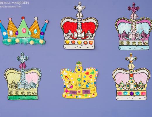 colourful paper crowns decorated to celebrate the Platinum Jubilee
