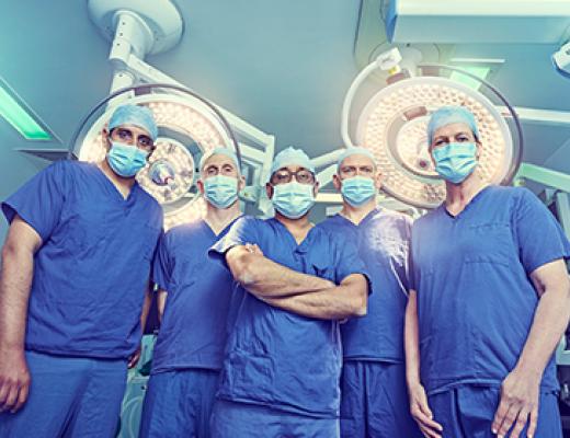 The Royal Marsden surgeons standing in scrubs - Super surgeons A chance at life promotional image
