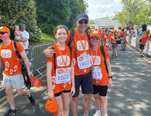 Sally at the BMM finish line in 2024 with her husband and daughter 